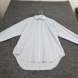 TM Lewin Dress Shirt Mens 16.5 Blue White Cotton French Cuff Regular Fit Classic